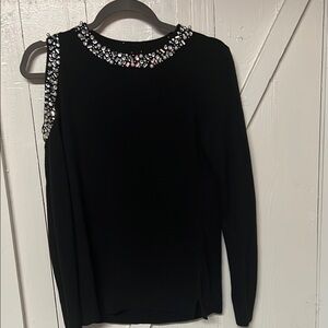 INC International Concepts Black Asymmetrical Embellished Blouse